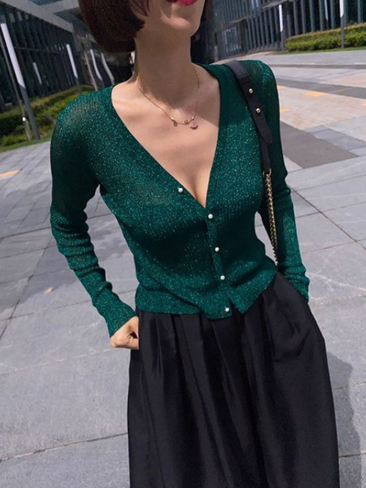 Cardigan à manches longues et col en V pour femmes, vêtements décontractés, mince, élastique, à lacets, doux, mode coréenne, été, 03/avocat, 2023
