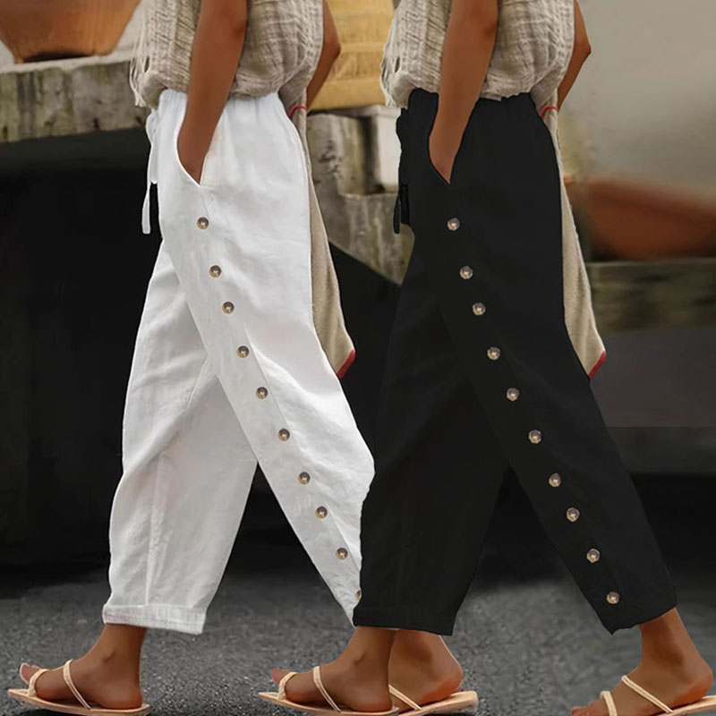 Pantalon taille élastique pour femme – Pantalon décontracté coupe décontractée, pantalon de salon polyvalent de longueur 3/4