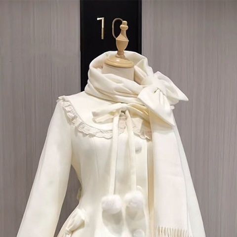 Manteau en laine mi-long avec nœud mignon japonais Kawaii, col en fausse fourrure, veste en laine pour filles et femmes, pardessus chaud d'hiver