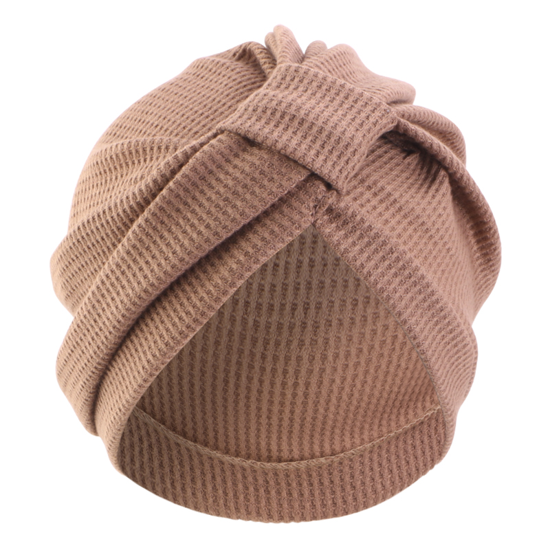 Nouveau Turban carré noué en coton épais gaufré pour femme, bonnet chimio pour la perte de cheveux