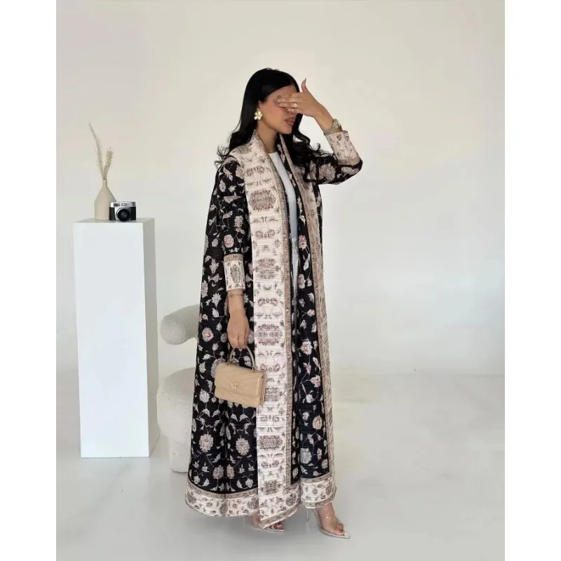 KAF femmes mode Abaya Vintage imprimé Cardigan conception ample grande taille élégante femme luxe Robe printemps automne modèle