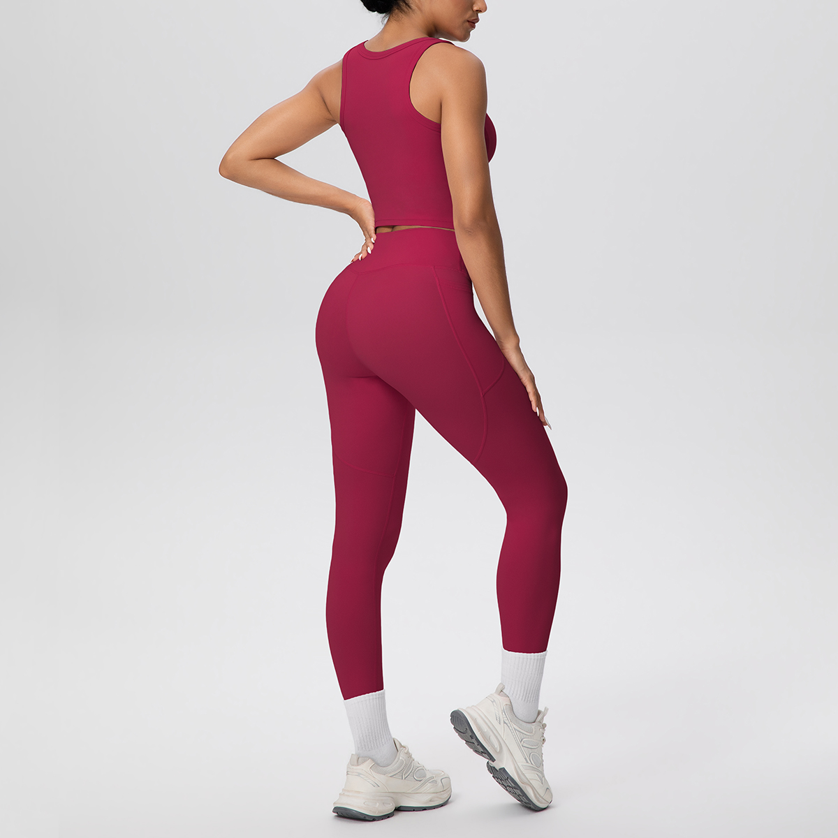 Leggings de Sport ensemble de Yoga femmes couleur unie sensation nue débardeur gilet de Yoga séchage rapide pêche fesses poches pantalon ensemble de Yoga