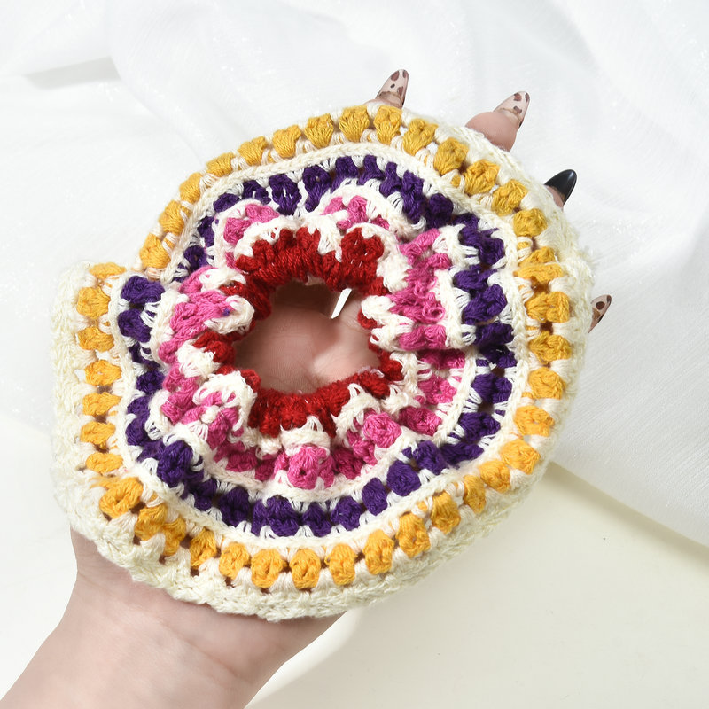 Chouchous en tricot pour femmes, style bohème, élastiques à cheveux au crochet, accessoires de coiffure faits à la main pour l'été et les vacances à la plage
