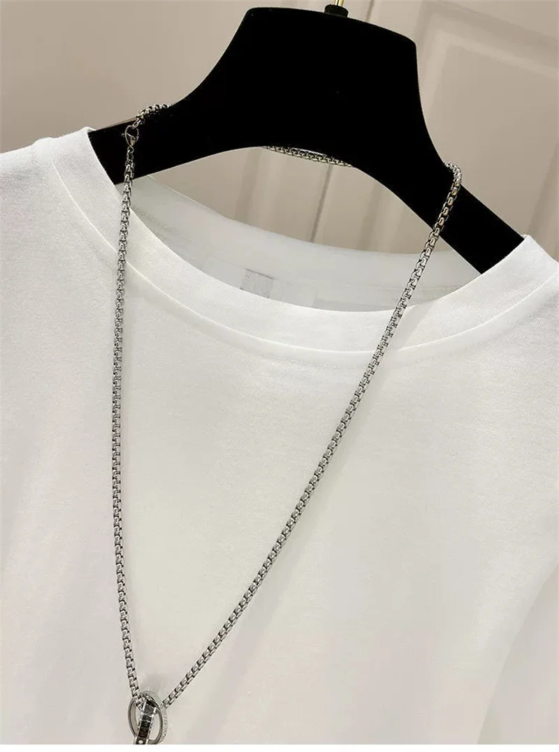 Mujer coton T-shirts pour femmes T-shirts d'été manches bouffantes col rond T-shirts hauts surdimensionnés mode doux blanc T-shirts