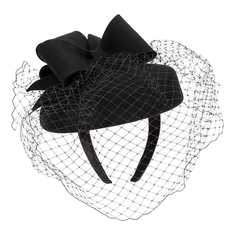 Chapeau fascinateur d'hiver pour femmes, pilulier rond, cage à oiseaux, voile, nœud, bandeau en laine, fascinateur, mariages, courses Ascot