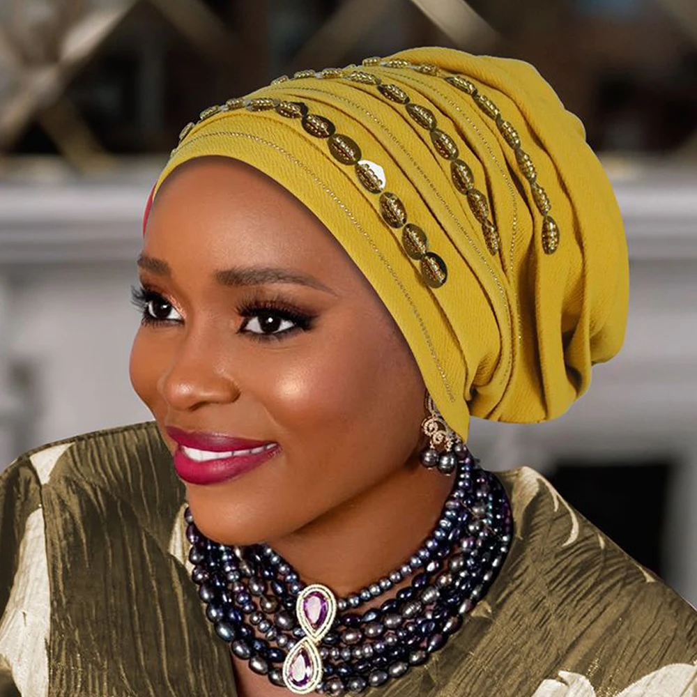 Nouveau diamants Turban casquette pour femmes musulman Hijab Bonnet foulard Nigeria Geles chapeau de mariage africain Auto Gele chapeaux tête enveloppement