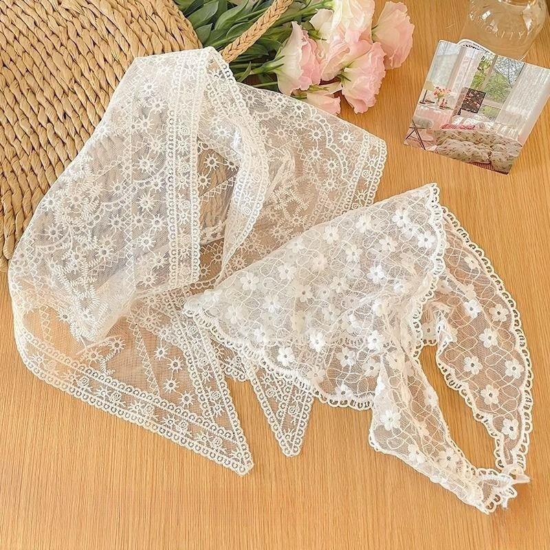 Écharpe en dentelle florale tissée blanche pour femmes, enveloppes de cheveux, écharpe de sauna triangle rétro, chapeau, bande de sauna photo de voyage, accessoires pour cheveux Ins, nouveau