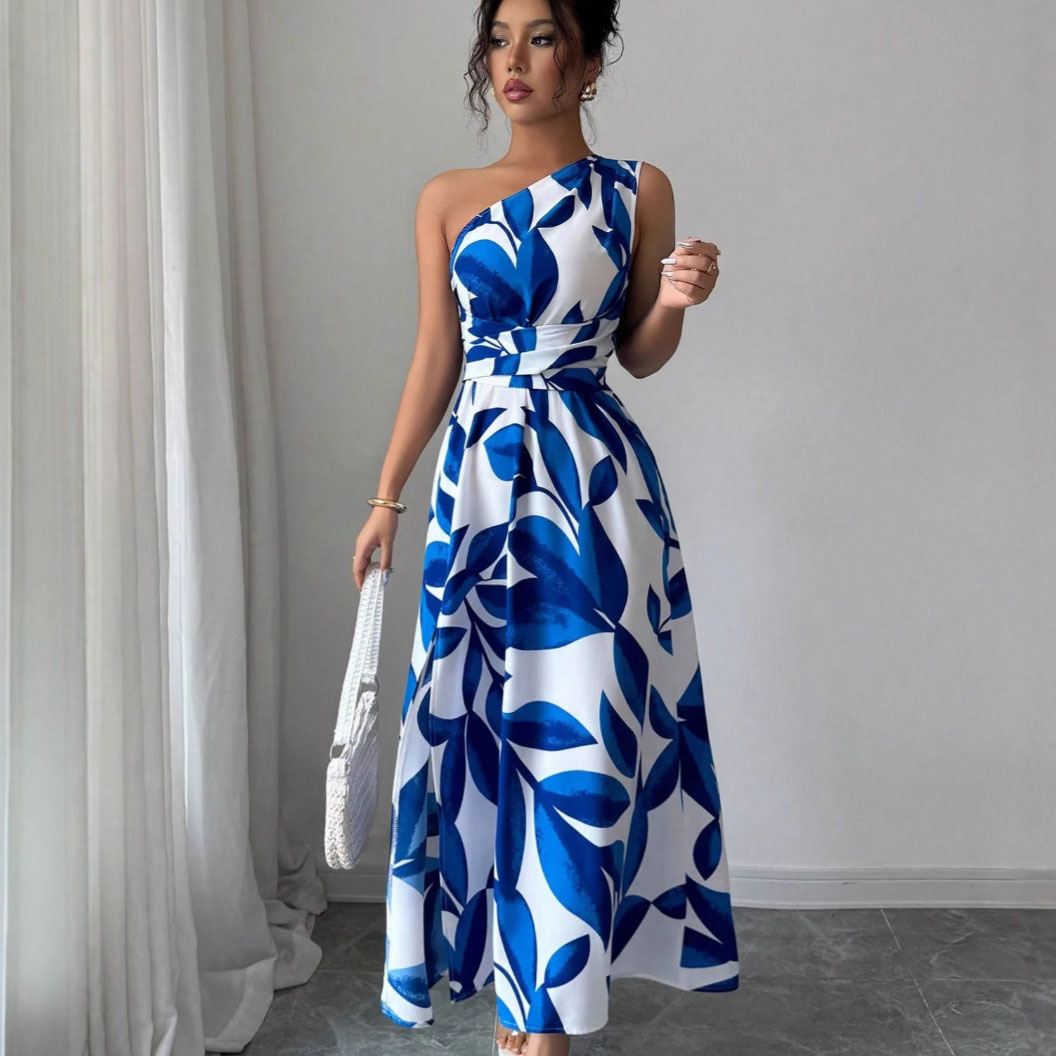 Robes pour femmes, nouvelle collection été, sans manches, col asymétrique, robe slim pour femmes, imprimé élégant, robe A-LINE, Vestidos De Verano Mujer