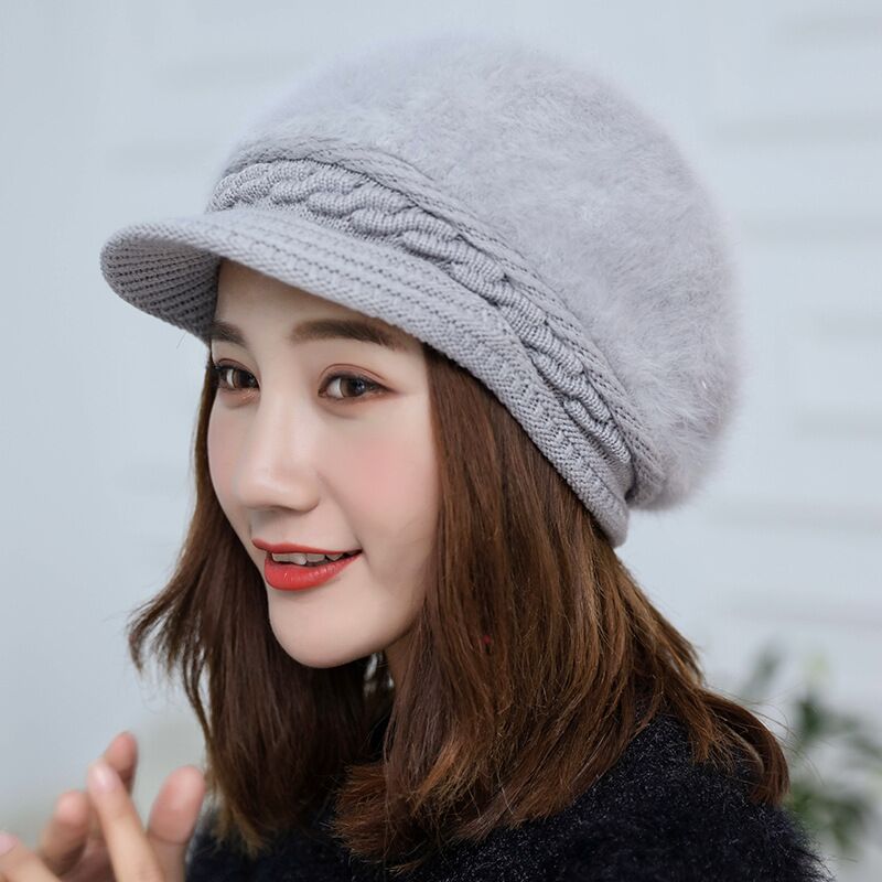 Chapeau femmes hiver coréen lapin cheveux chapeau nouveau hiver canard langue chapeau épaissi chaud tricoté chapeau