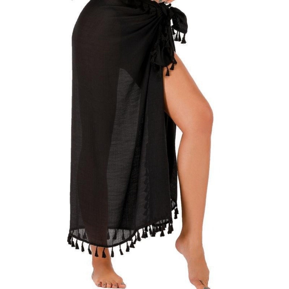 Paréo de plage uni à séchage rapide, design transparent, cache-maillot de bain, avec nœud latéral et franges, serviette de plage