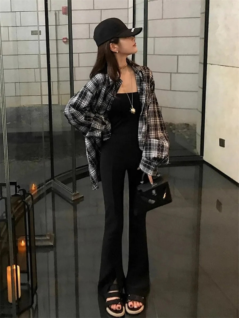 Femme Blouses femme vêtements automne nouveaux strass brillant Plaid simple boutonnage chemise femmes décontracté ample vent chemise marée manteau