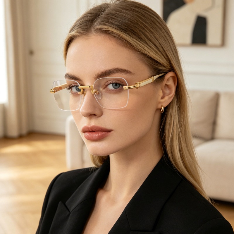 Lunettes de soleil de luxe sans monture pour femmes et hommes, verres carrés transparents, lunettes de marque, pour voyage et conduite