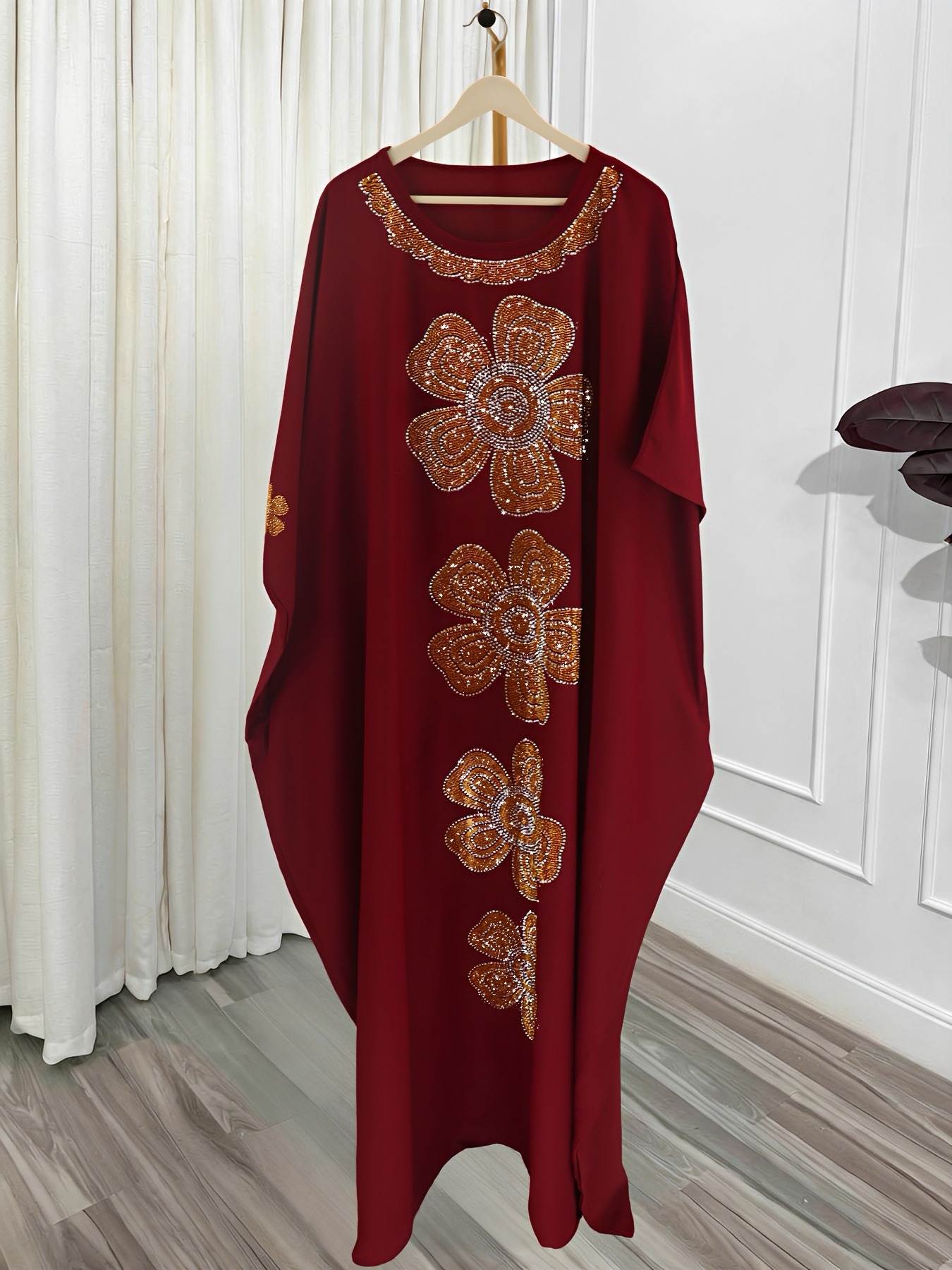 Abaya grande taille pour femmes, robe traditionnelle du Moyen-Orient avec écharpe, vêtements islamiques imprimés avec des strass et des paillettes, grande taille