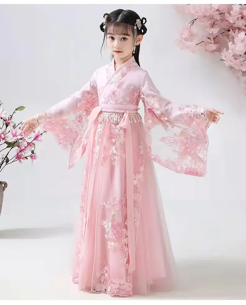 Robe de danse folklorique traditionnelle chinoise pour filles, Costume de fée de danse rose Hanfu, ensemble de robes de princesse pour enfants, vêtements de Cosplay de fête