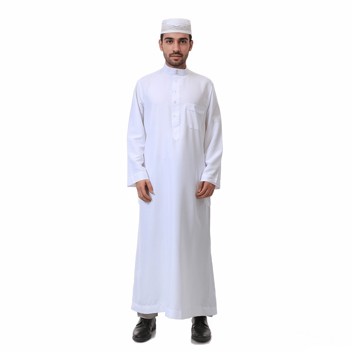 Robe arabe saoudienne à manches longues et col montant pour hommes, Robe musulmane du Ramadan, vêtements islamiques du moyen-orient