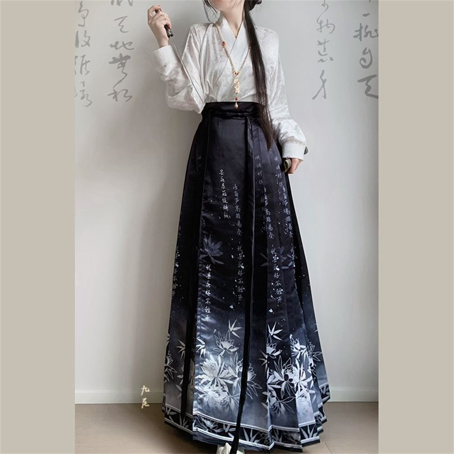 Jupe Hanfu de Style chinois, Costume de la dynastie Mamianqun Ming, tissage doré ou imprimé, jupe visage de cheval, robe chinoise originale