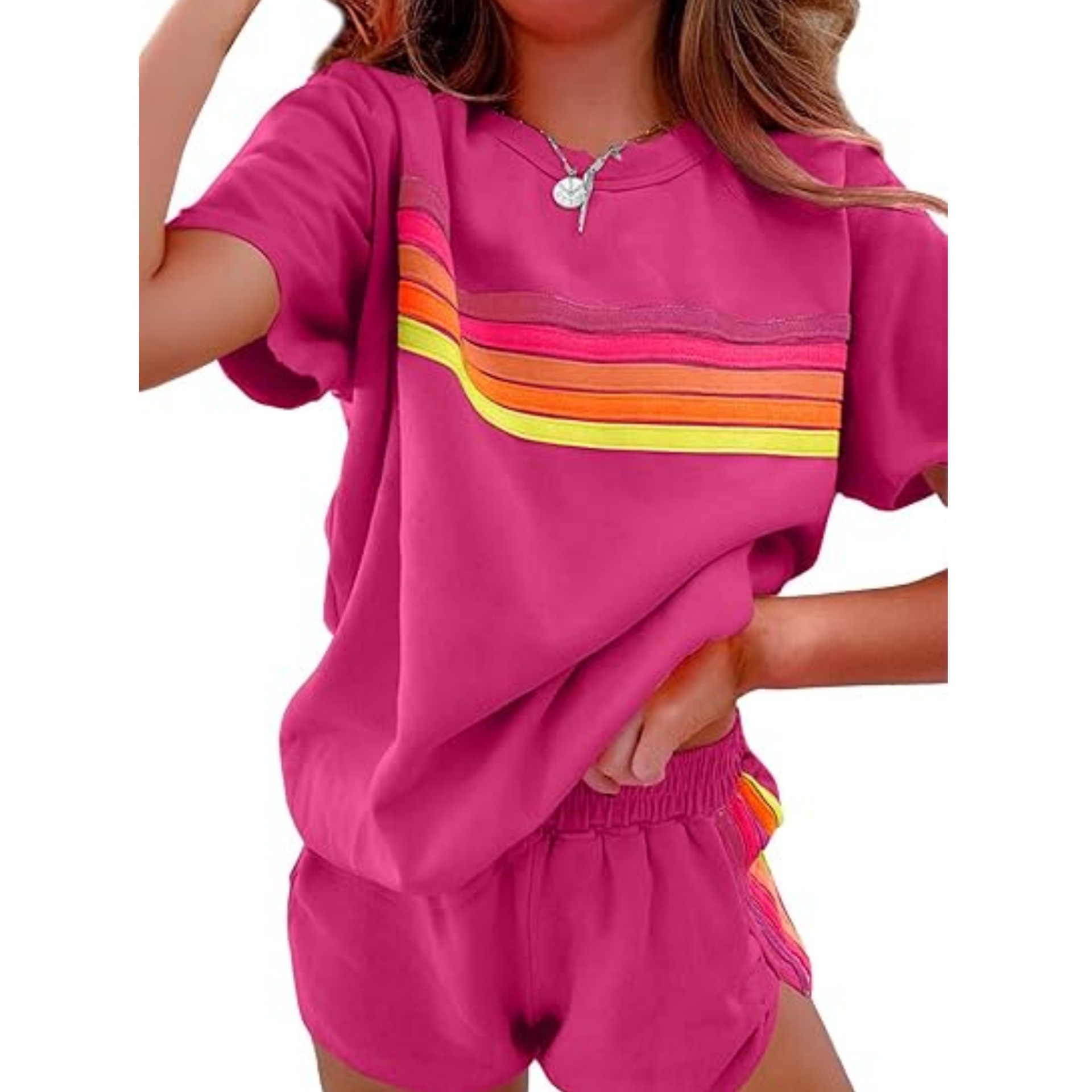 Femmes décontracté tenues de sport été en plein air confortable Cool Shorts survêtement 2 pièces ensemble mode urbaine haut rayé costume Streetwear