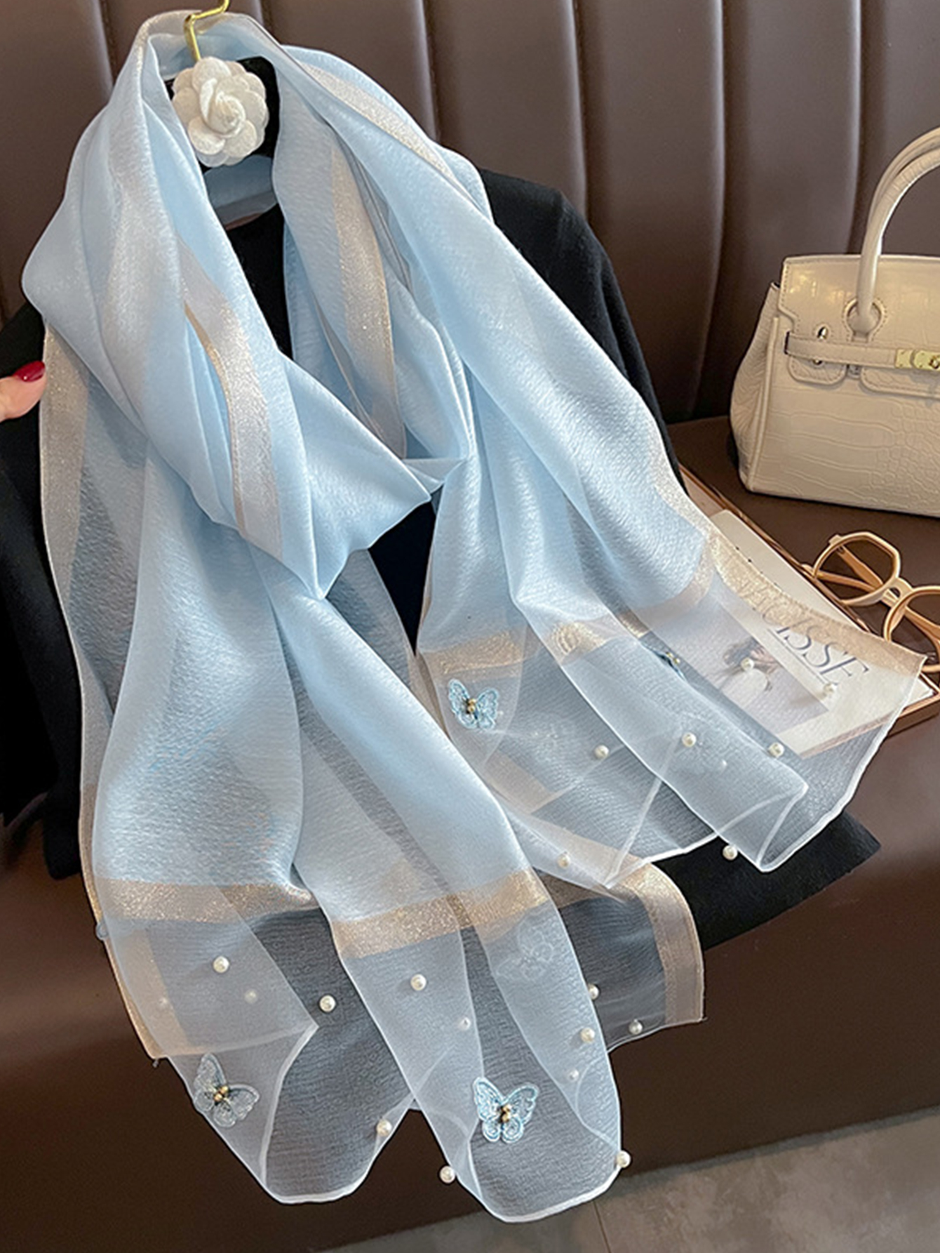 Mode Design Floral broderie Foulard en soie femmes Hijab femme Foulard Pashmina longue plage étoles châle enveloppement foulards Bandana