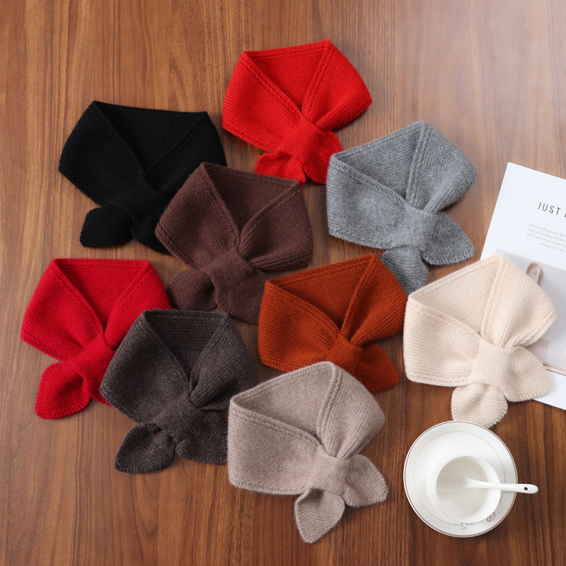 Écharpe annulaire 100% laine pour femmes, petit nœud papillon d'hiver, foulards croisés, mode coréenne, faux col, doux et chaud, 14x70cm