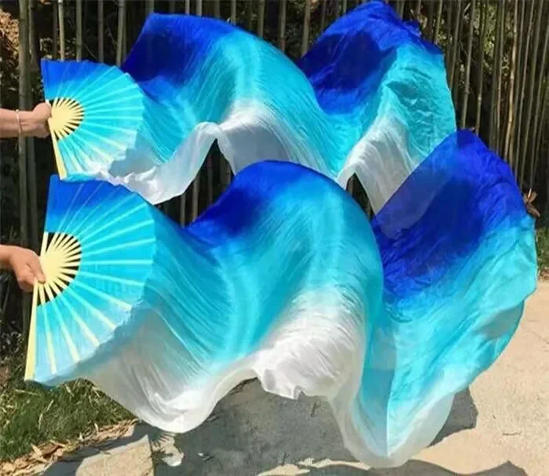 Gros classique danse du ventre réel soie ventilateur voiles dégradé horizontal-teint danse pratique ventilateur pour femmes/filles vêtements de danse Fans
