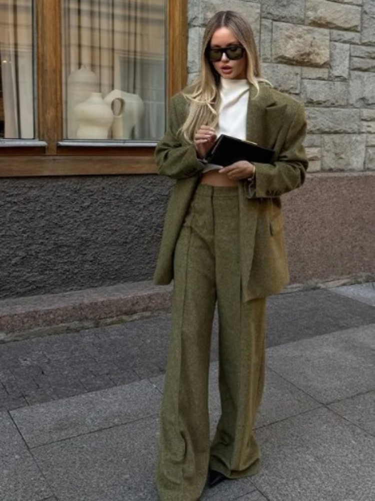 Femmes décontracté polyvalent bureau tenues formelles à la mode élégant doux épaulette Blazer toutes saisons Simple banlieue pantalon droit