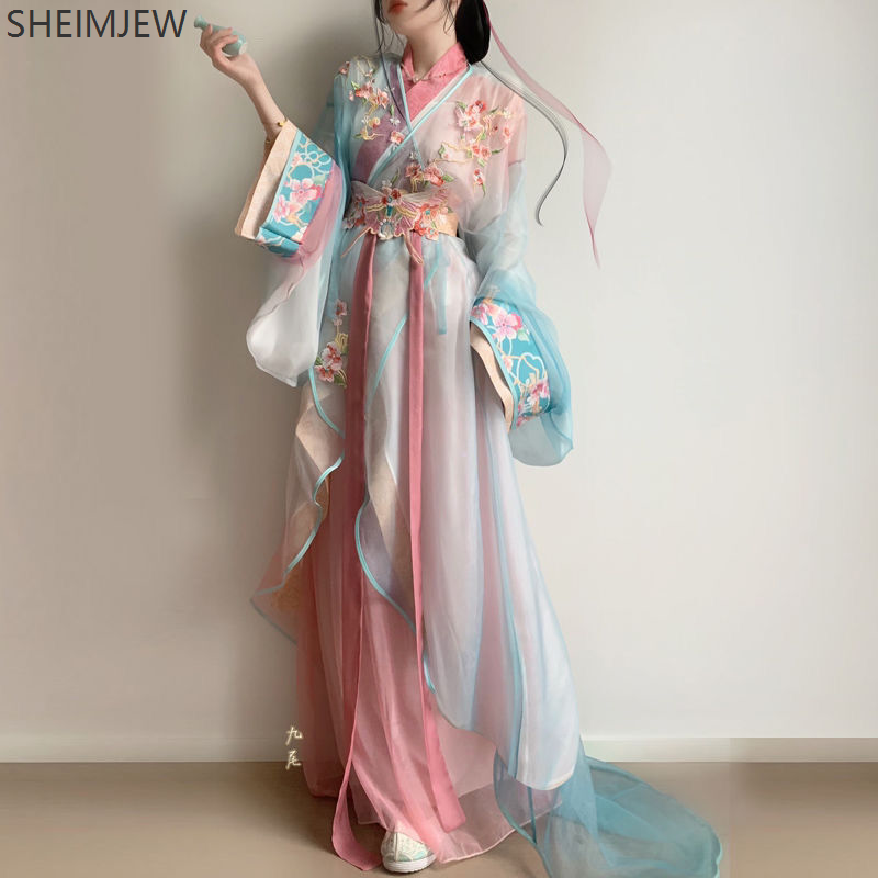 Vêtements chinois d'été Hanfu costume amélioré brodé états de guerre Robe quotidienne courte mince Style palais dames rose Hanfu costume