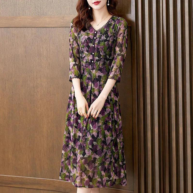 Robe Longue Vintage Élégante pour Femme, Col en V, Manches 3/4, Slim, Tuniques, Grande Taille, Pull Chic, Mode Décontractée, Nouvelle Collection Printemps Été