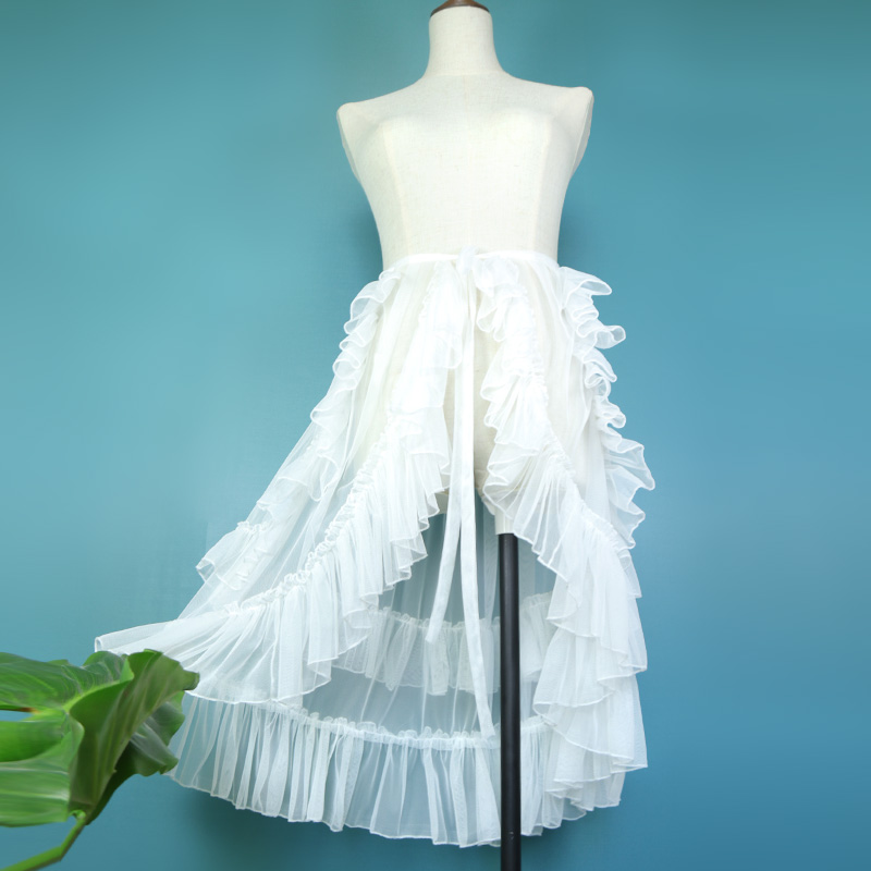 Jupe Gothique Lolita en Dentelle Transparente pour Femme, Rideau en Maille à Volants, Tablier de Princesse Japonaise Kawaii Mignonne, Jupes Dégradées