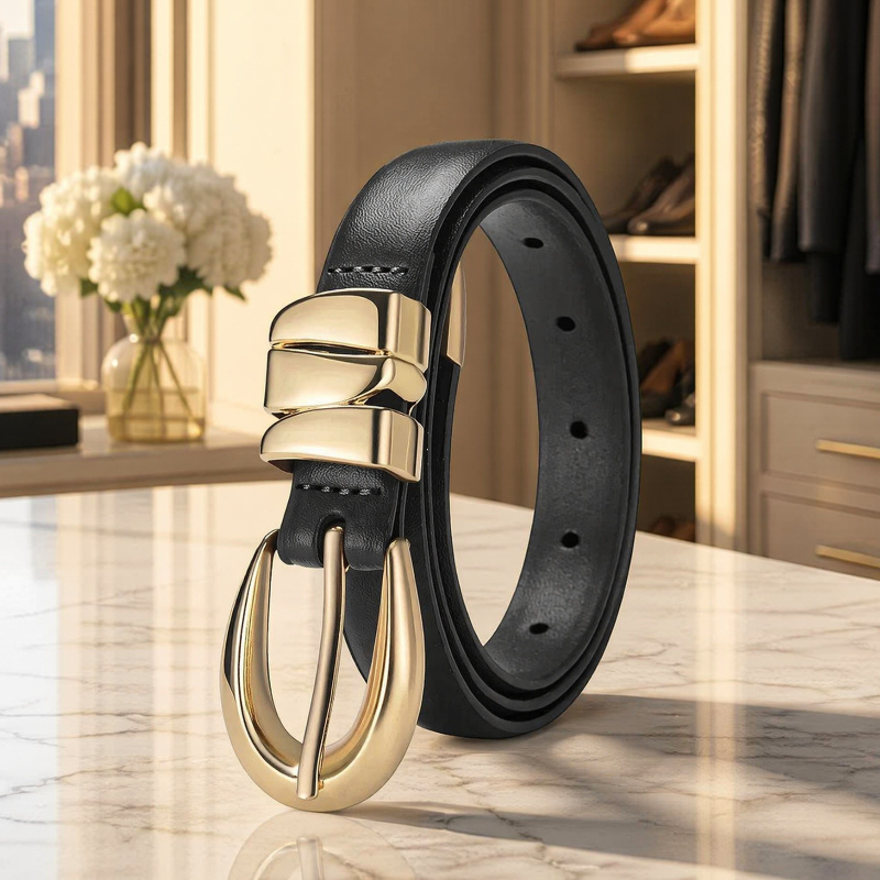 Ceinture en PU ajustée pour femme, ceinture fine, pantalon en jean, pantalon formel, ceinture noire à la mode avec boucle dorée ND289