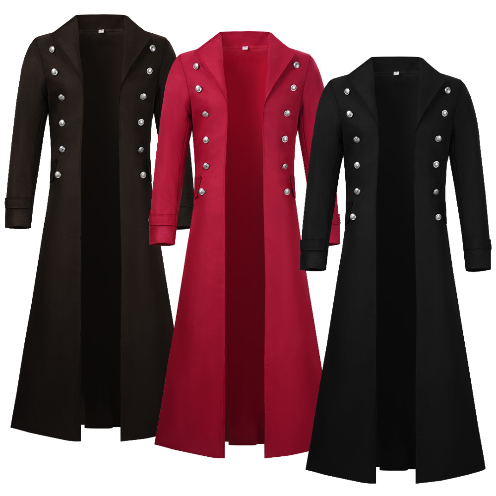 Manteau Trench-Coat Gothique Rétro Steampunk Médiéval Uniforme Victorien Mi-long pour Homme