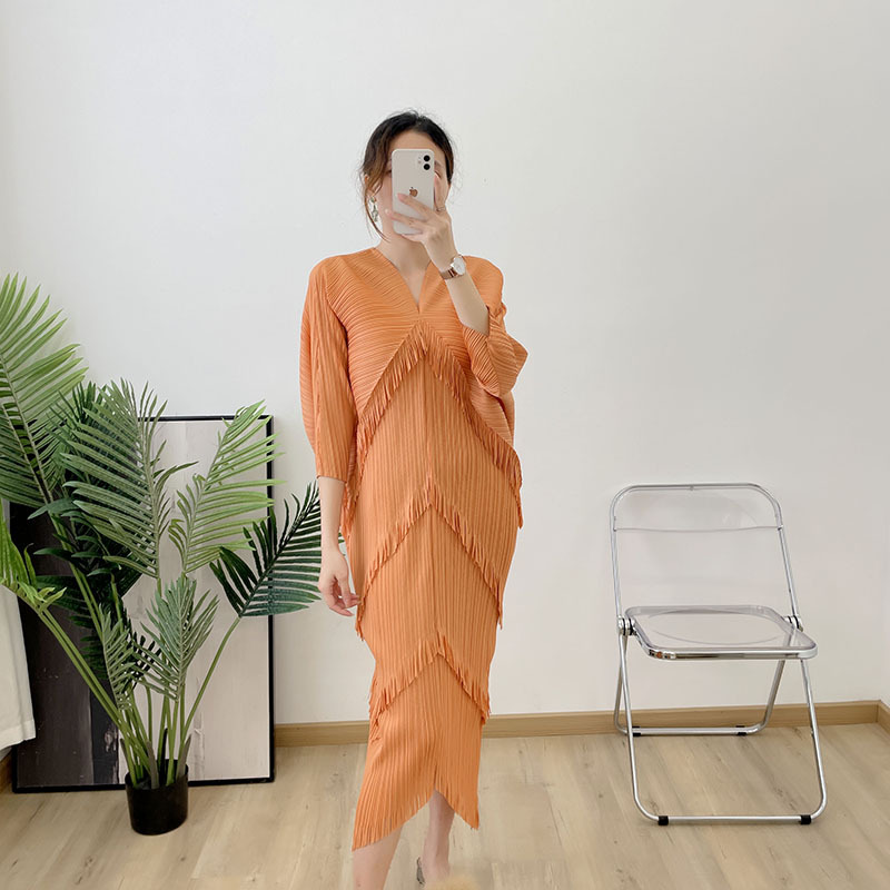 Robe de Soirée Décontractée à Franges pour Femme, Jupe à Franges, Col en V, Manches Chauve-Souris, Style Occidental, Nouvelle Collection Été 2024, Offre Spéciale