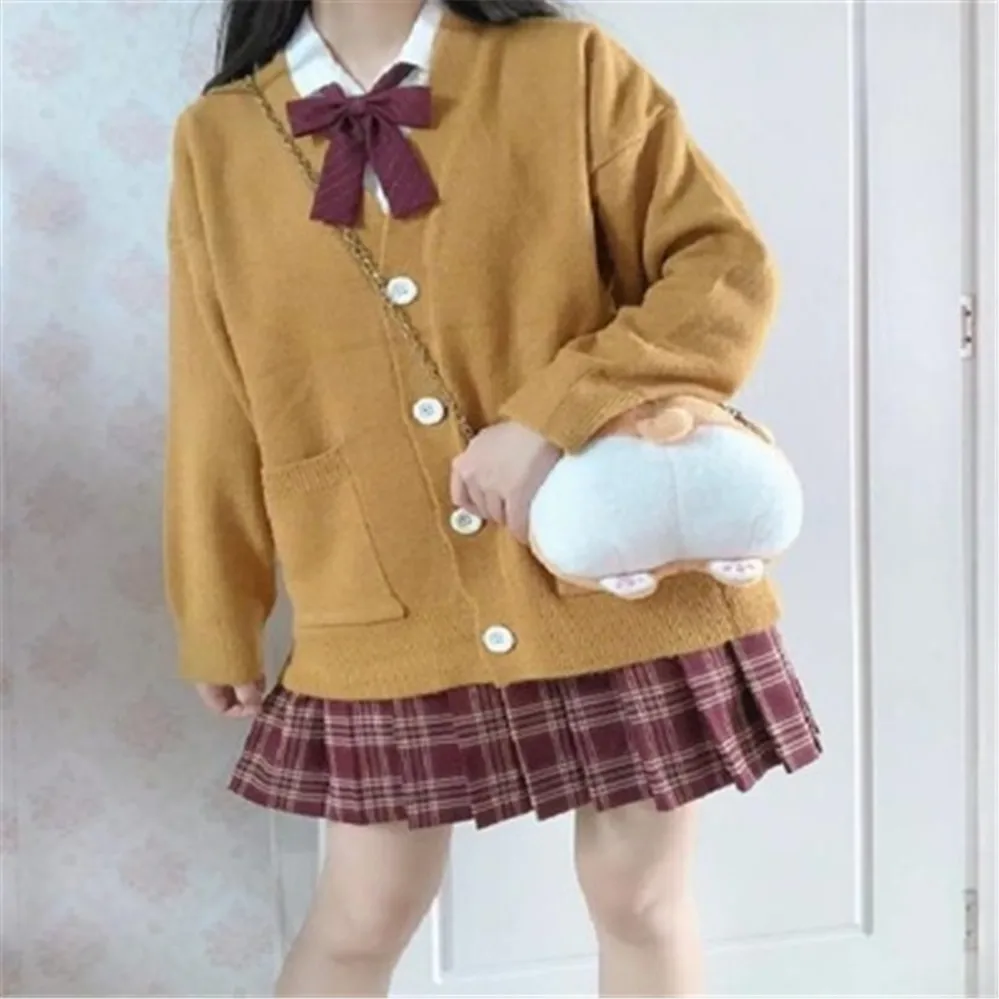 Cardigan Simple à Boutonnage Simple pour Femme et Fille, Vêtement d'Extérieur de Couleur Unie, avec Poches, à la Mode Coréenne, Idéal pour Loisirs, Collection Automne