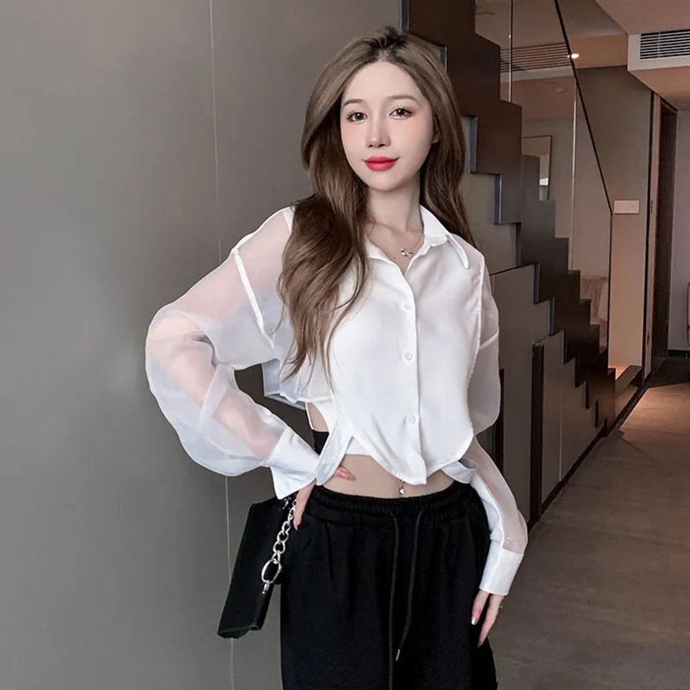 Sheer adt-Chemises d'été chics pour femmes, résistant au soleil, coupe courte, sexy, mode ulzzang, streetwear décontracté, assressenti, esthétique