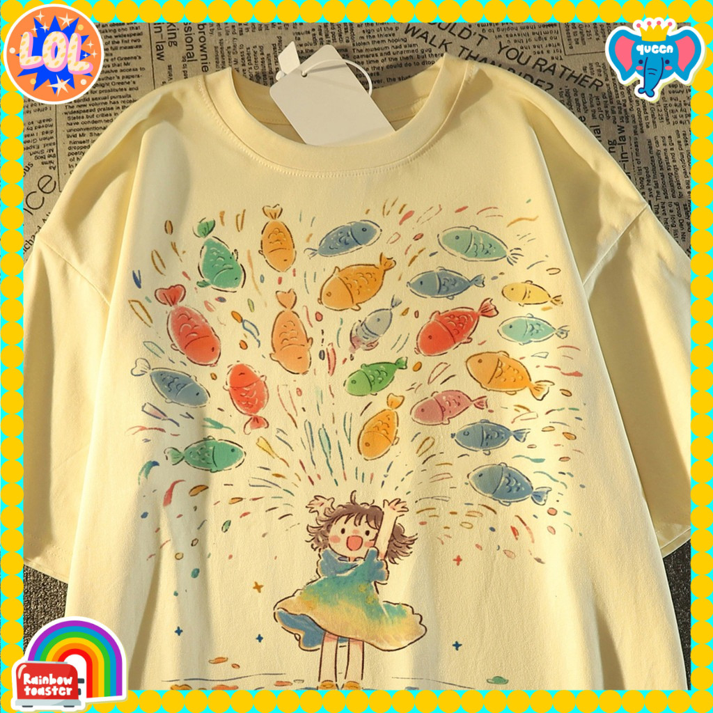 T-Shirt surdimensionné à manches courtes pour hommes/femmes, imprimé de poisson de dessin animé, décontracté, à la mode, pour l'été