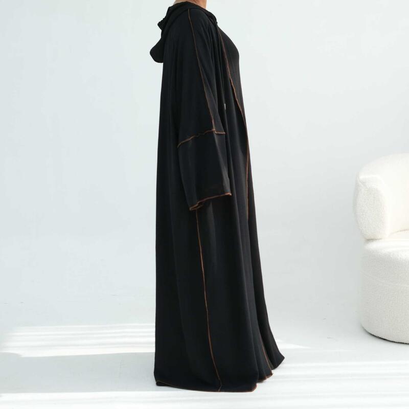 Nouvelle Abaya ouverte pour femmes musulmanes avec capuche, manches longues, cardigan ample en dentelle, robe longue, tenue islamique modeste