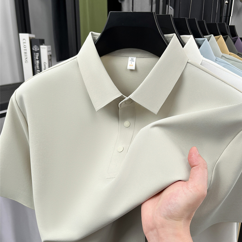 Haute qualité glace soie manches courtes polo shirt hommes de luxe classique mode couleur solide été respirable business casual T-shirt