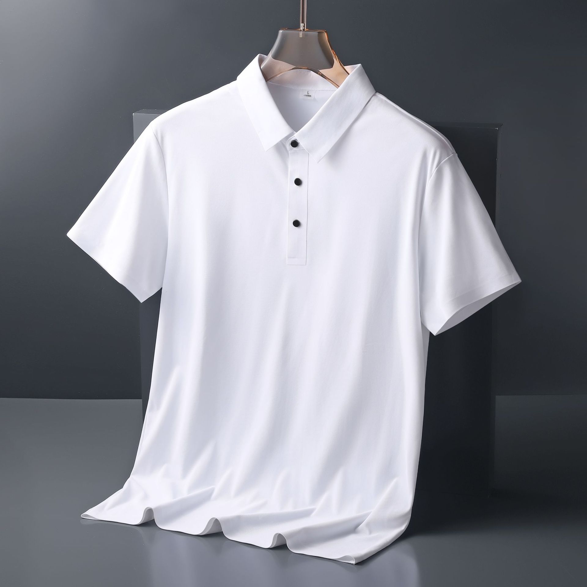 T-shirt en soie glacée sans trace pour homme, haut léger, demi-manche, couleur unie, en soie lisse, respirant, POLO sans trace