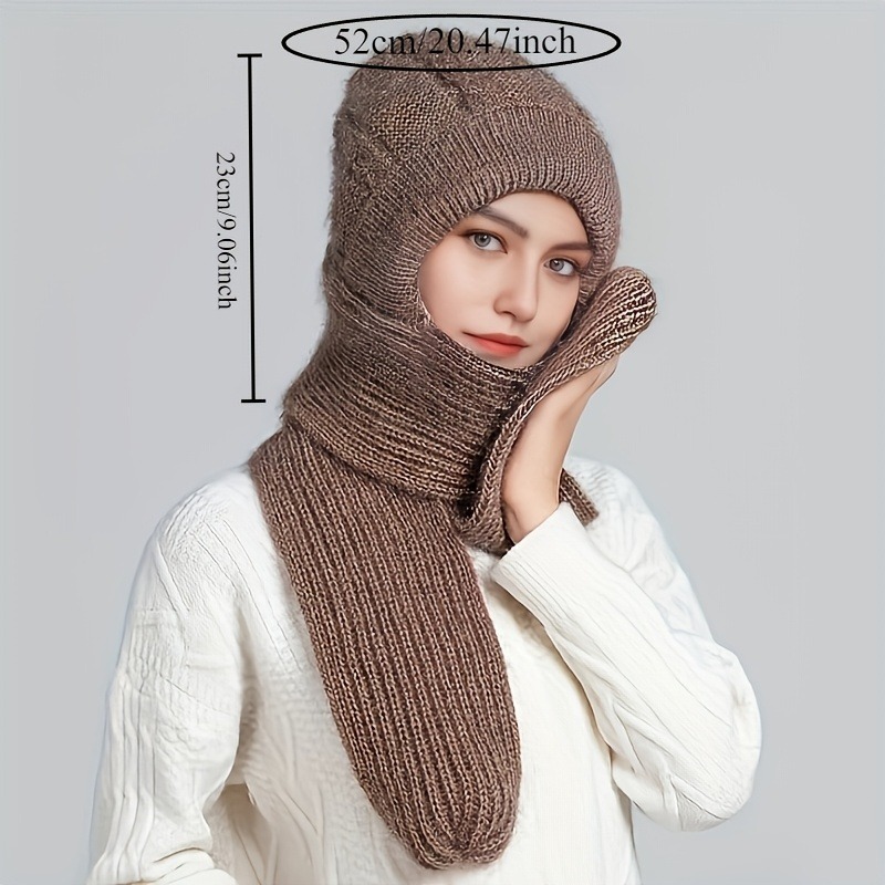 Chapeau chaud en tricot pour femmes, écharpe une pièce, chapeau thermique en laine avec Protection des oreilles, coupe-vent, accessoires d'extérieur d'hiver, cadeau de noël