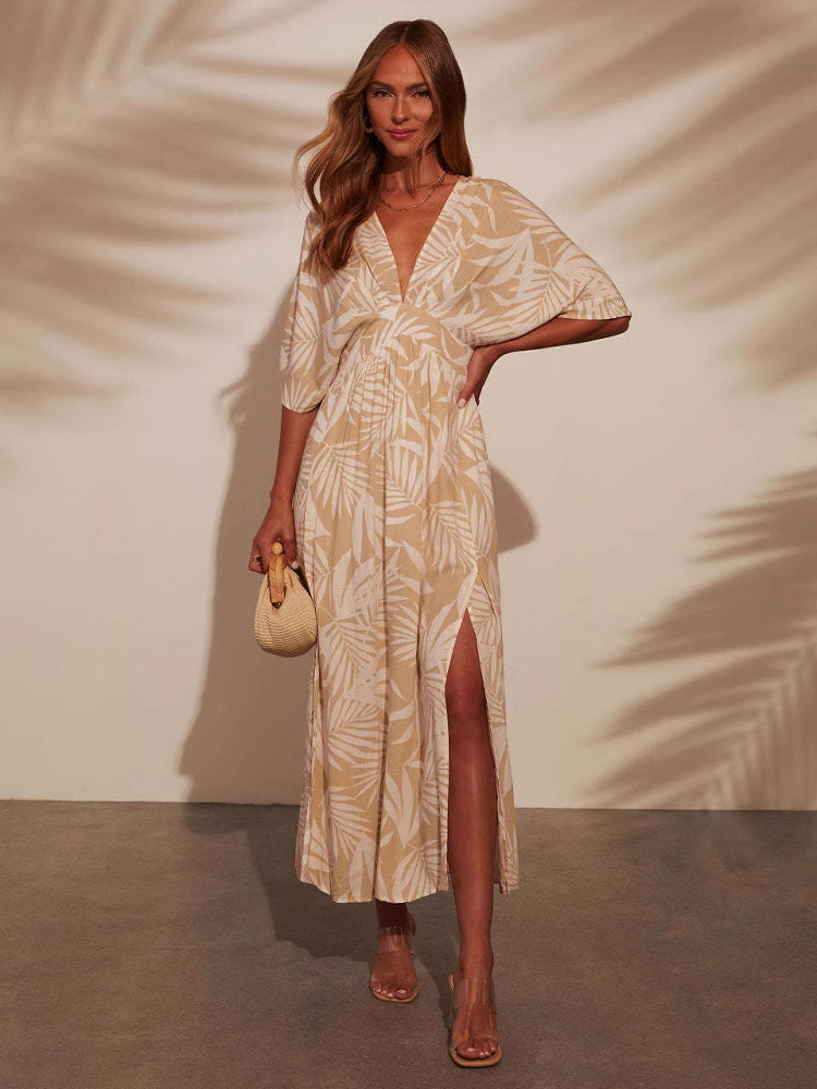 Robe longue imprimée à col en v pour femmes, nouvelle mode d'été 2021, tempérament élégant, Style bohème, vacances, jupe de plage