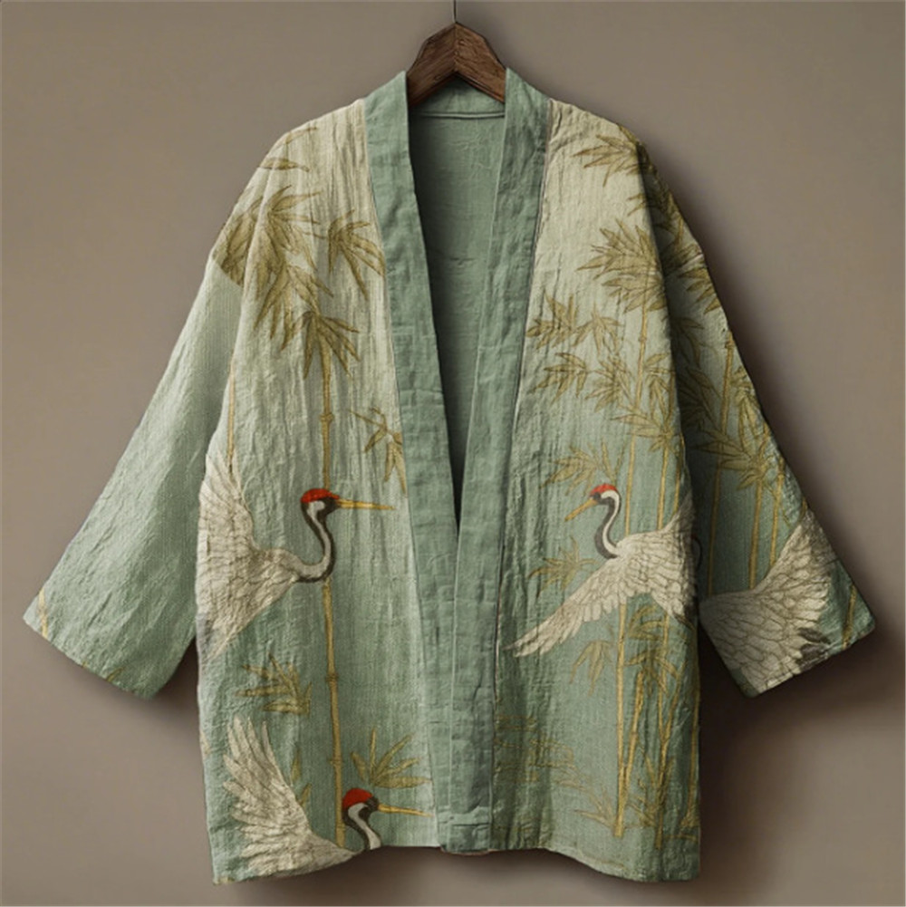 Kimono japonais imprimé grue pour hommes et femmes, costume traditionnel asiatique d'été, Yukata Haori, cardigan floral, costumes de cosplay