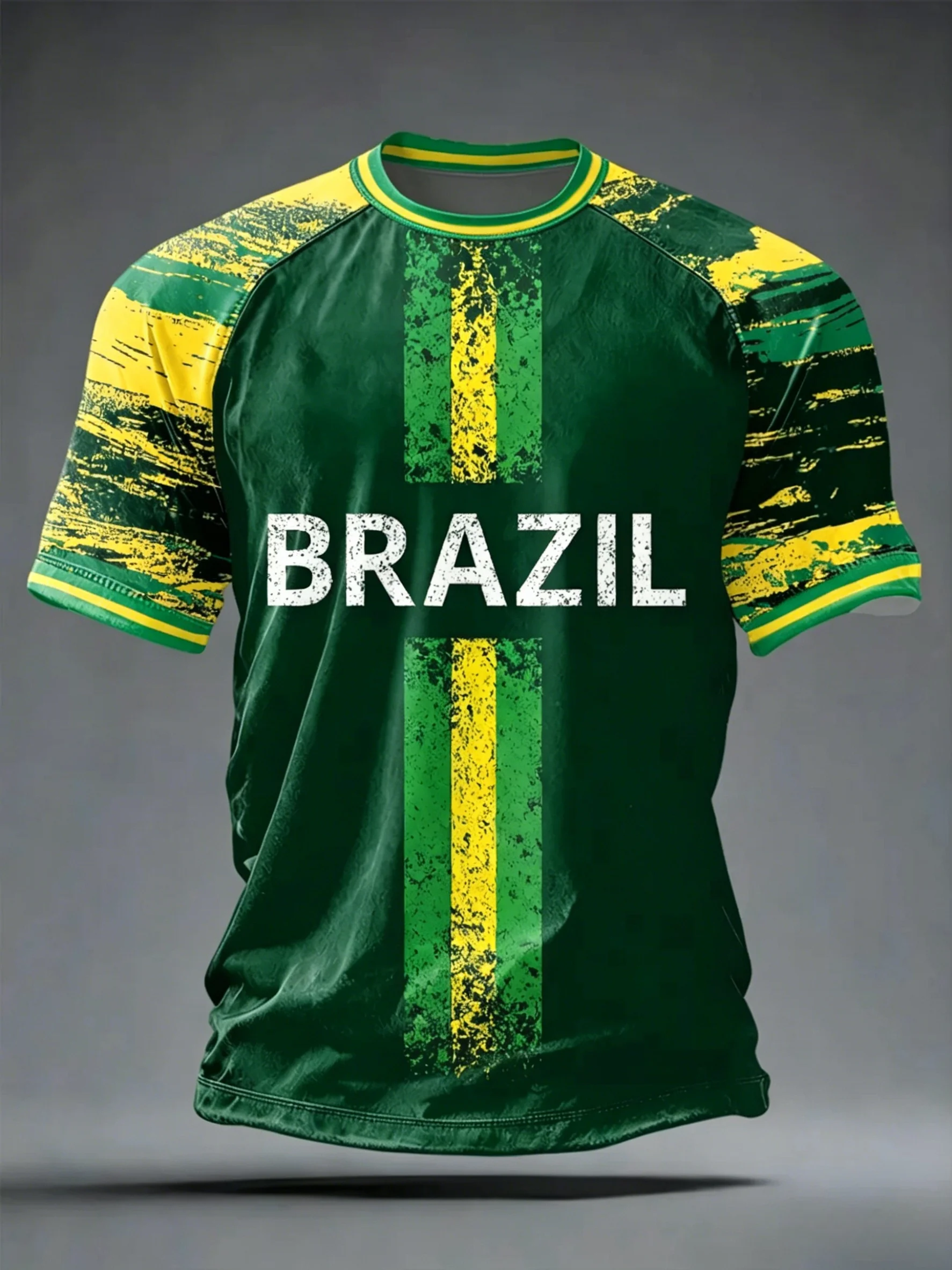 Maillot de football style Brésil 2026 pour homme – Séchage rapide, respirant, coupe ajustée, manches courtes, col rond – Idéal pour l'entraînement et les matchs décontractés
