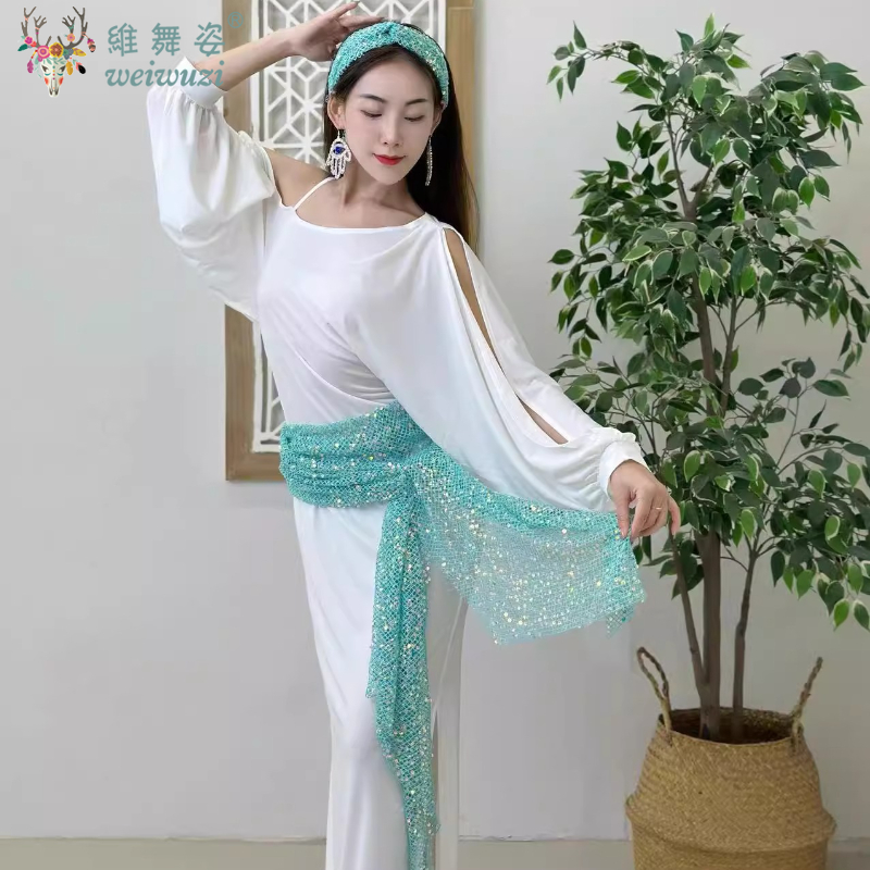 Costume de danse du ventre pour femmes, robe folklorique égyptienne + foulard + écharpe de hanche, 3 pièces, vêtements de pratique professionnels de danse du ventre BALADI