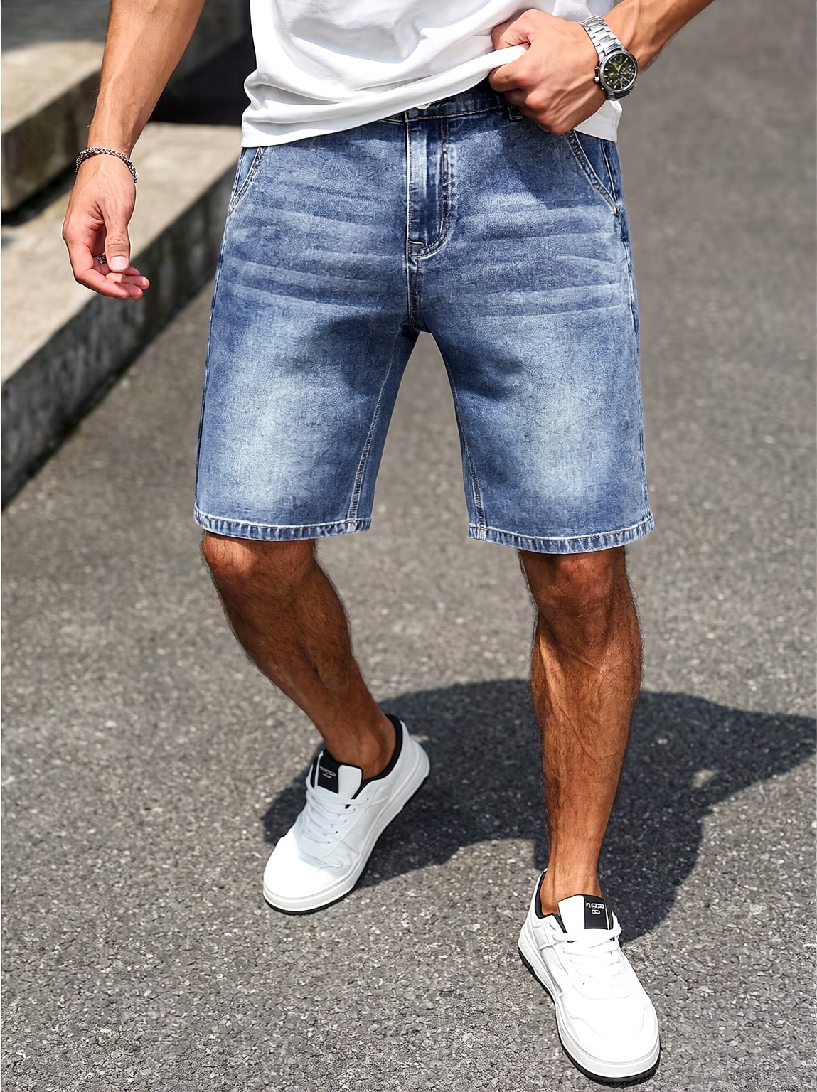 Shorts décontractés pour hommes, coupe ample, taille mi-haute, en jean élastique, pour le quotidien, confortables et souples