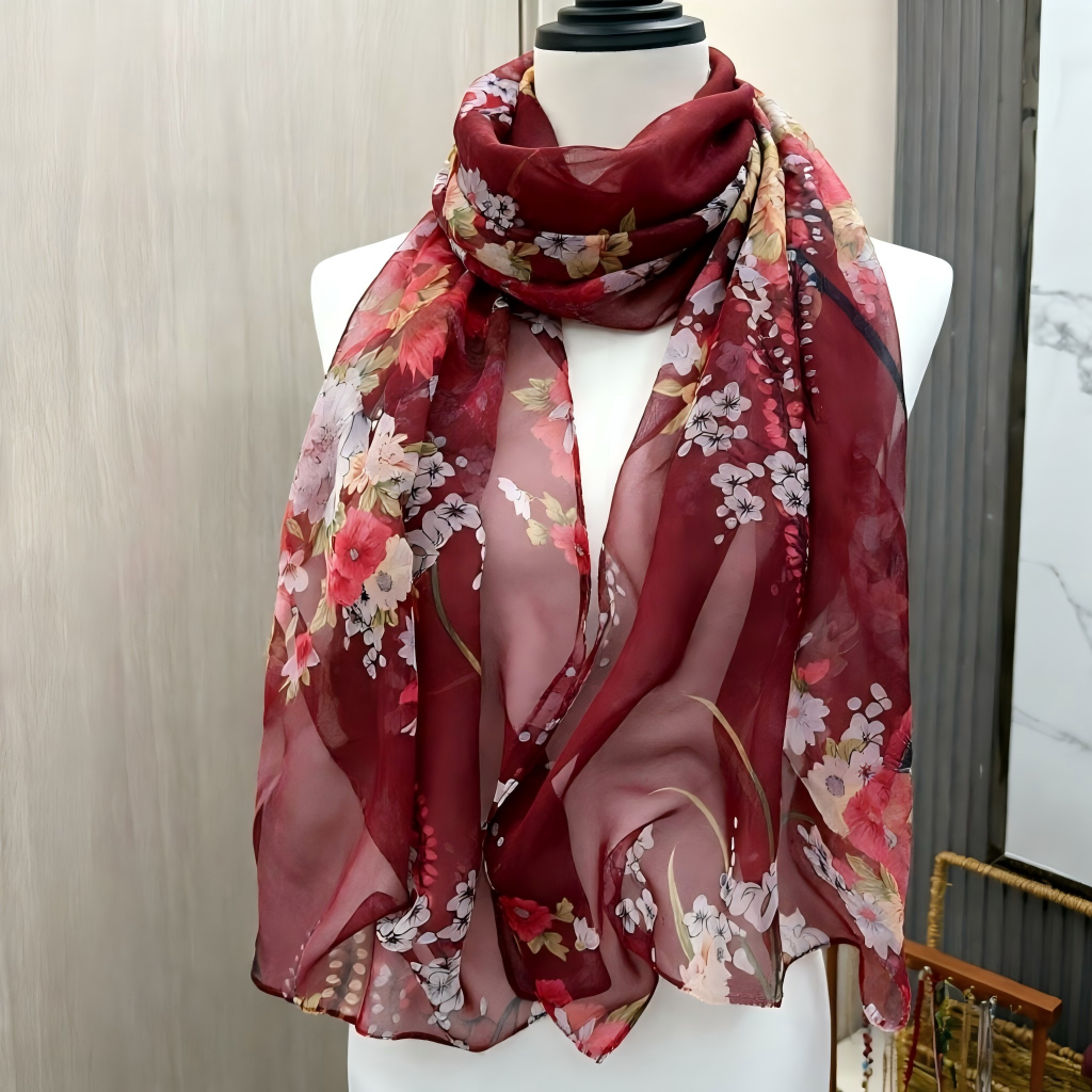 Nouvelle Écharpe Longue en Chiffon Soyeux Imprimé Floral pour Femme, Foulard Doux, Châle de Plage, Voile Hijab