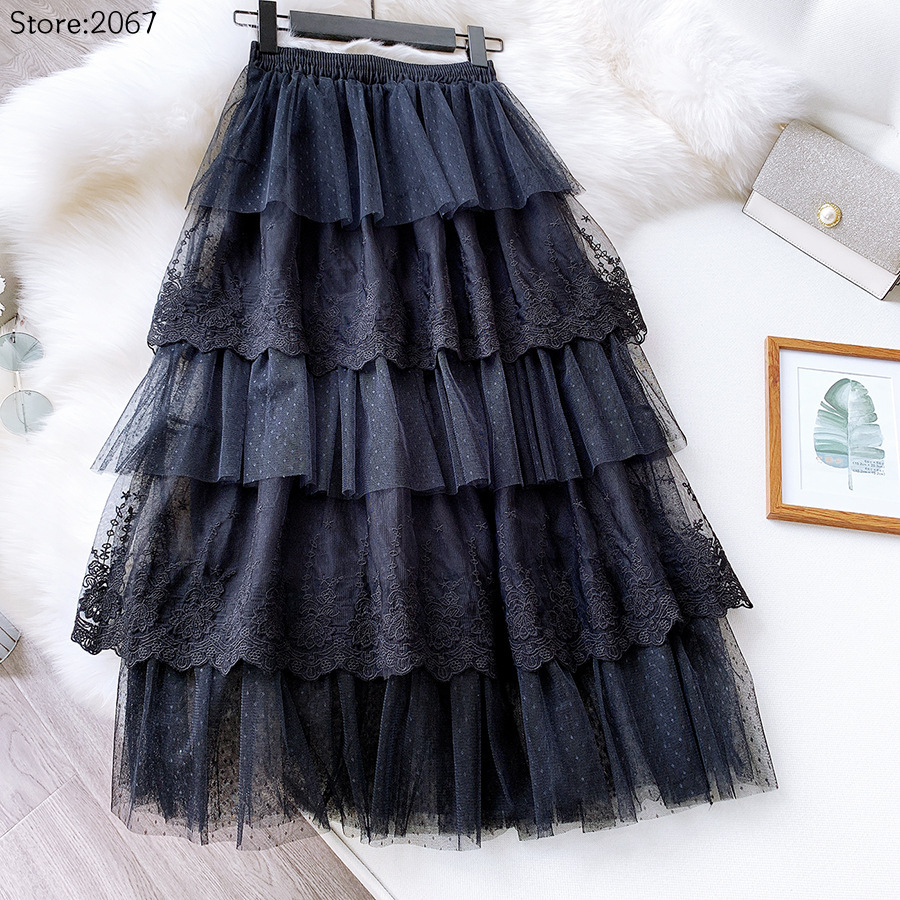 Jupes pour femmes, jupe style gâteau, mode printemps-été, jupes en dentelle, jupe longue amincissante taille haute pour femmes, jupe élégante en tulle
