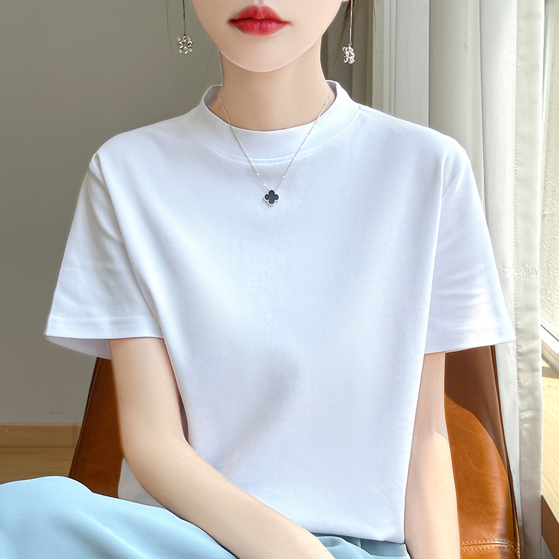 T-shirt à manches courtes pour femmes, T-shirt 2024 coton, Ajustement intérieur et extérieur, Col rond, Chemise de base, Haute qualité, InjCotton, Nouvel article, 100%