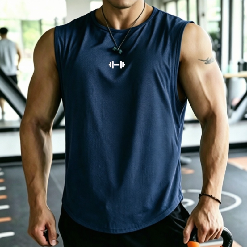 Débardeur Homme en Maille Respirant à Séchage Rapide, T-shirt Sans Manches Imprimé, Col Rond Décontracté, Gilet de Sport Ample, Sous-vêtement pour Homme