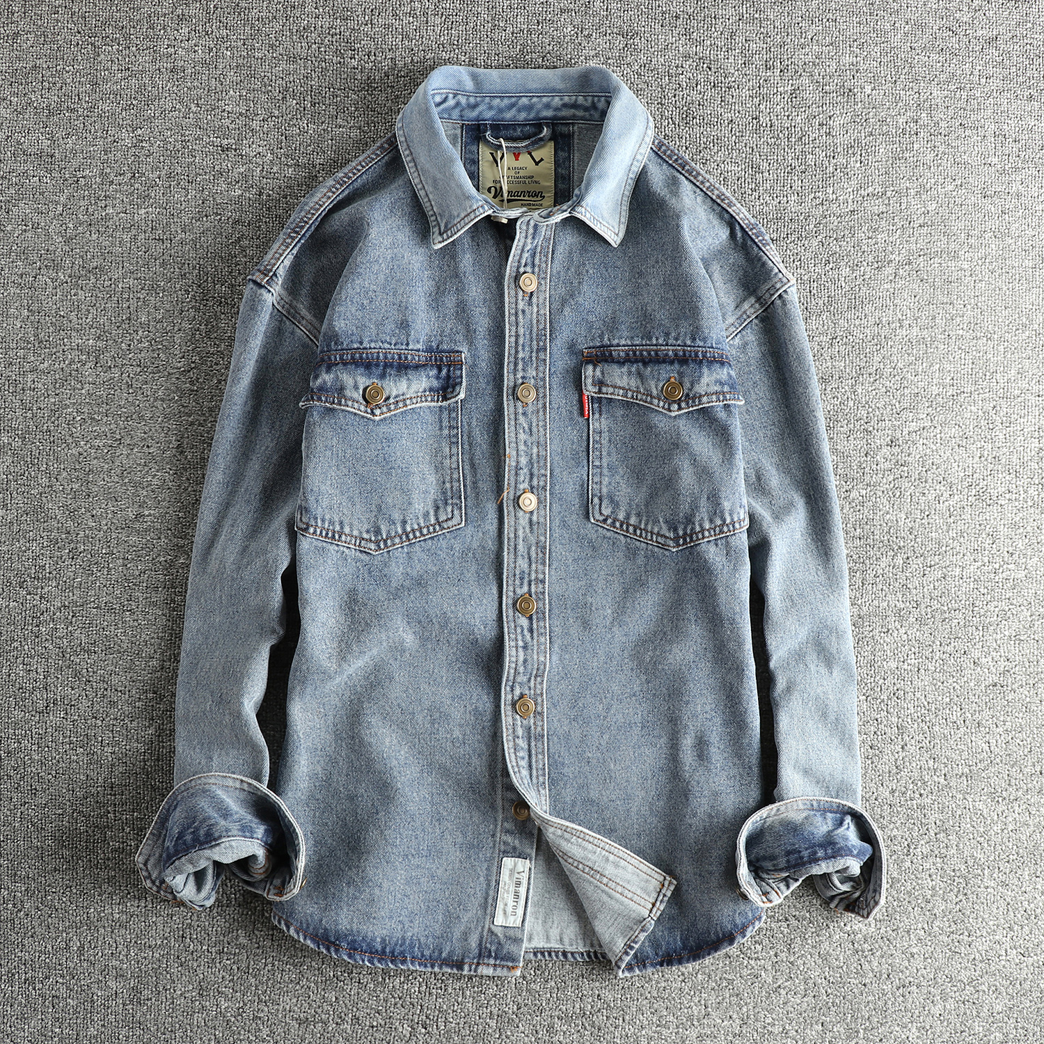 Chemise en jean rétro décontractée, délavée, épaisse, résistante à l'usure, manches rotatives, veste ample à manches longues, printemps et automne