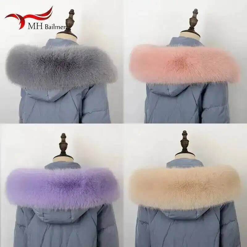 Écharpe d'hiver en fausse fourrure de renard pour hommes et femmes, col en fourrure, parka épaisse chaude, manteau à capuche, châle en fausse fourrure, écharpes de luxe, décor en fourrure