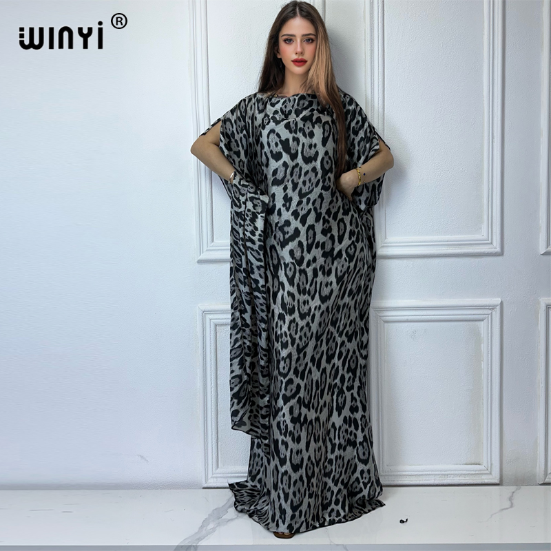 WINYI-Abaya pour femmes musulmanes, robe africaine dubaï, col ras du cou, kaftan imprimé, robe maxi élégante